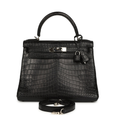 HERMèS KELLY RETOURNE 28 BLACK MATTE NILOTICUS CROCODILE PALLADIUM HARDWARE