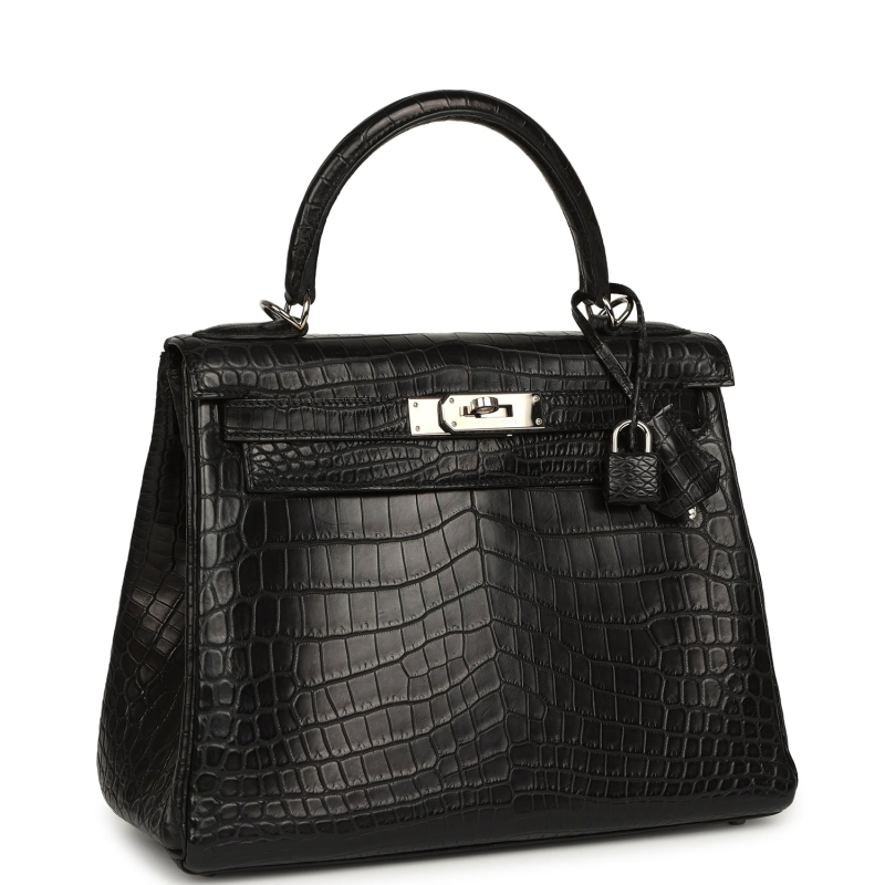HERMèS KELLY RETOURNE 28 BLACK MATTE NILOTICUS CROCODILE PALLADIUM HARDWARE