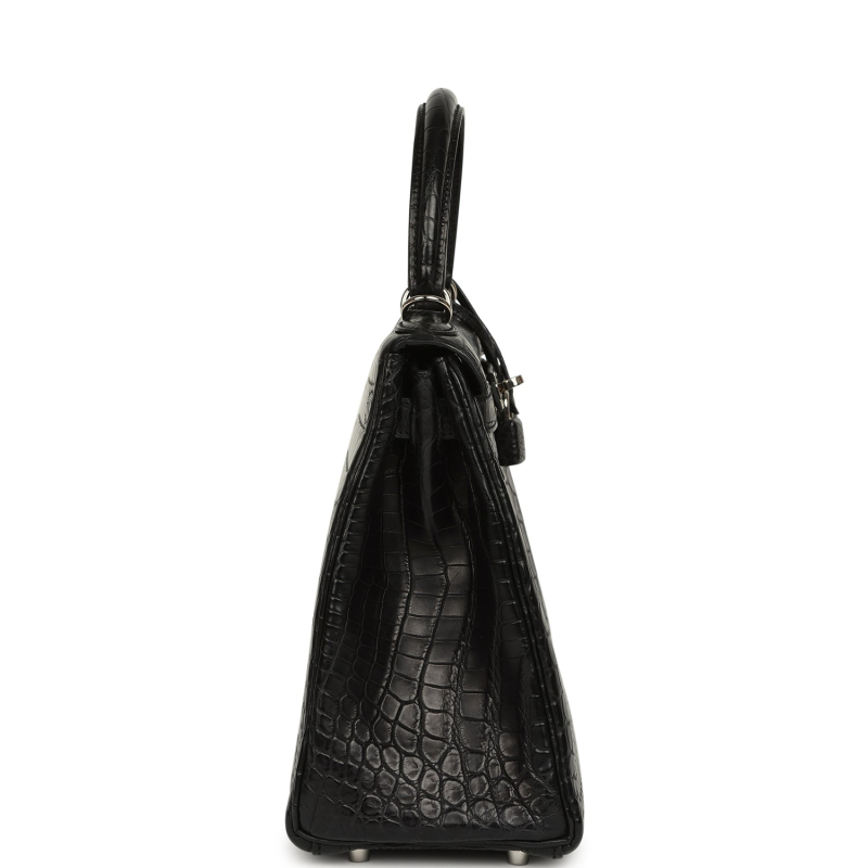 HERMèS KELLY RETOURNE 28 BLACK MATTE NILOTICUS CROCODILE PALLADIUM HARDWARE