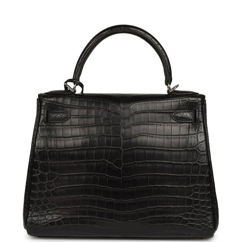 HERMèS KELLY RETOURNE 28 BLACK MATTE NILOTICUS CROCODILE PALLADIUM HARDWARE