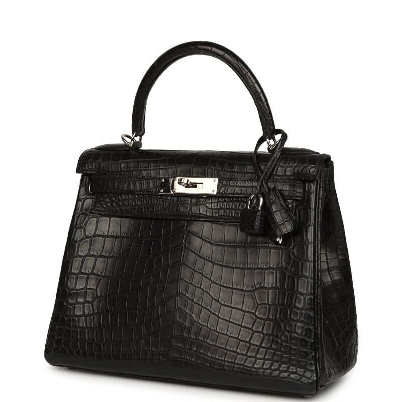 HERMèS KELLY RETOURNE 28 BLACK MATTE NILOTICUS CROCODILE PALLADIUM HARDWARE