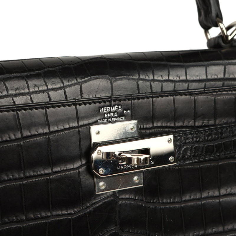 HERMèS KELLY RETOURNE 28 BLACK MATTE NILOTICUS CROCODILE PALLADIUM HARDWARE