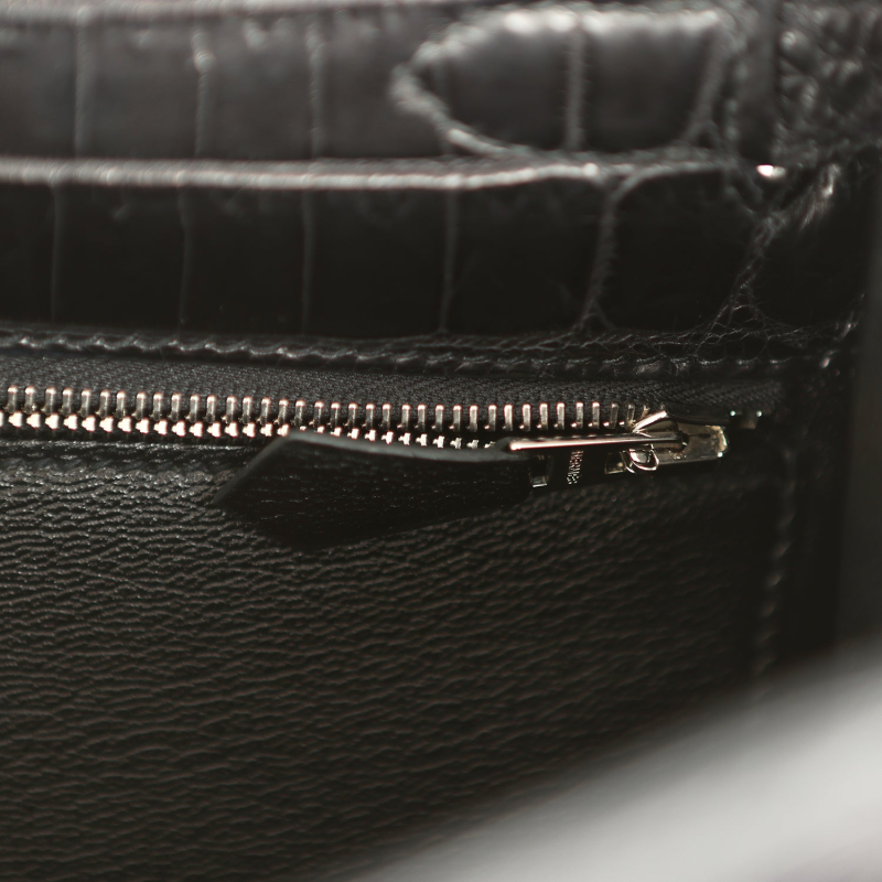HERMèS KELLY RETOURNE 28 BLACK MATTE NILOTICUS CROCODILE PALLADIUM HARDWARE