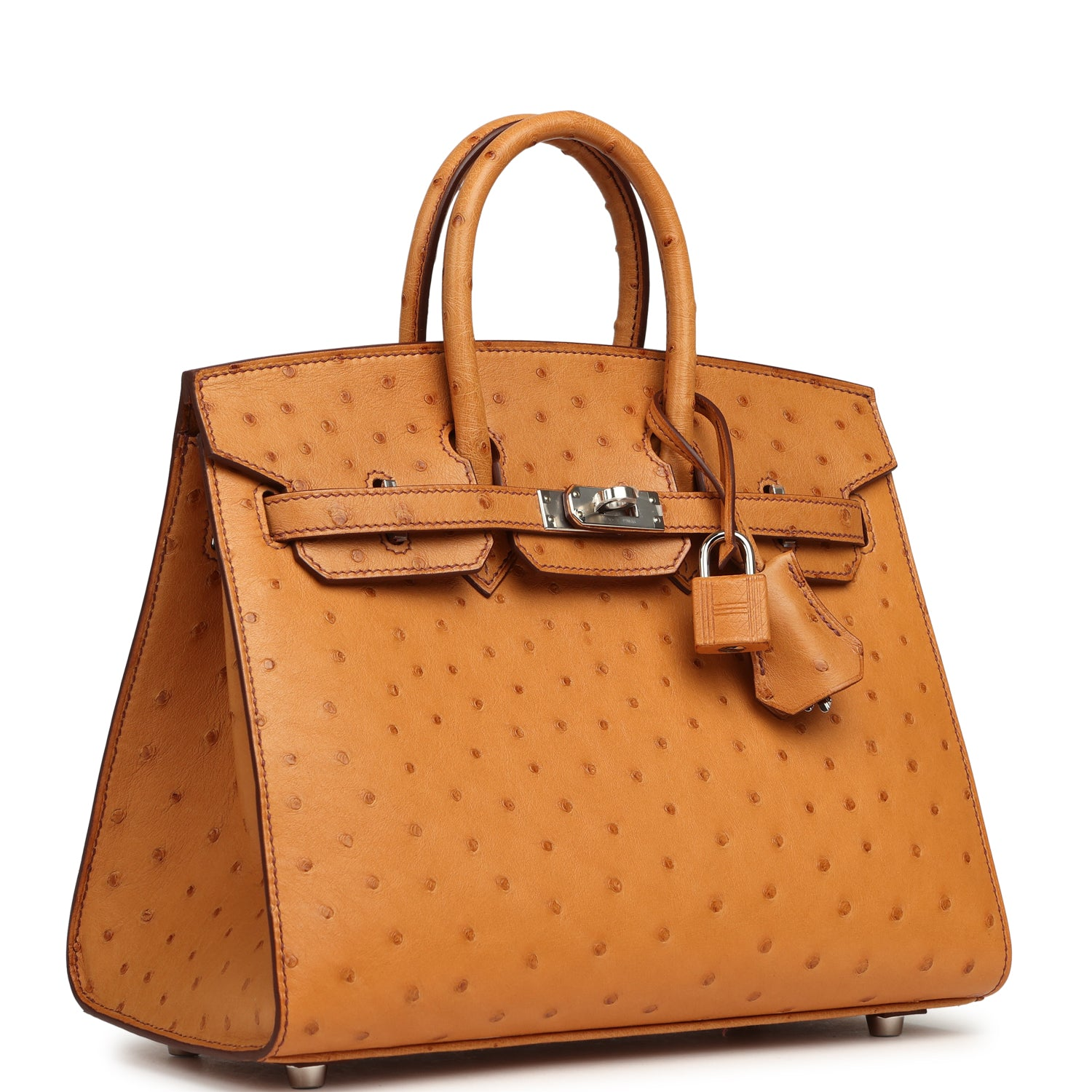 HERMèS BIRKIN SELLIER 25 GOLD OSTRICH PALLADIUM HARDWARE