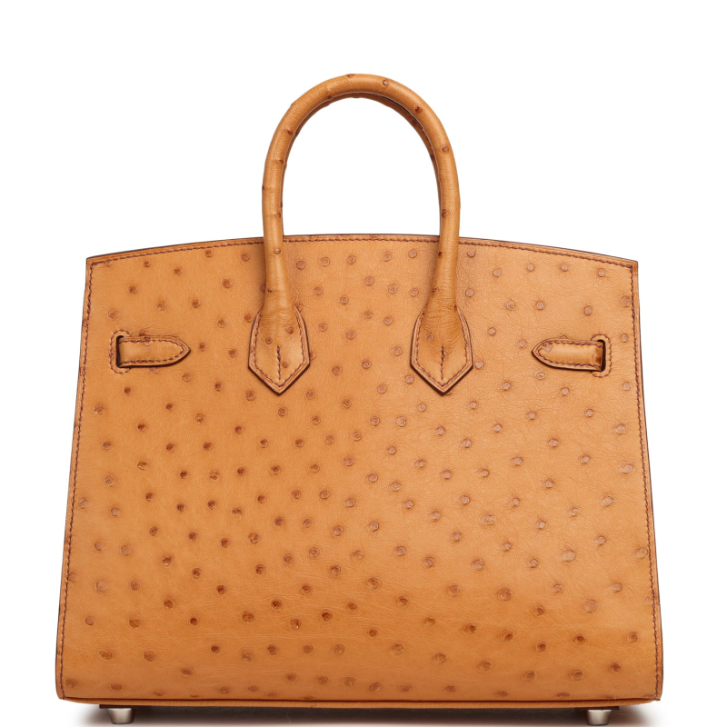 HERMèS BIRKIN SELLIER 25 GOLD OSTRICH PALLADIUM HARDWARE