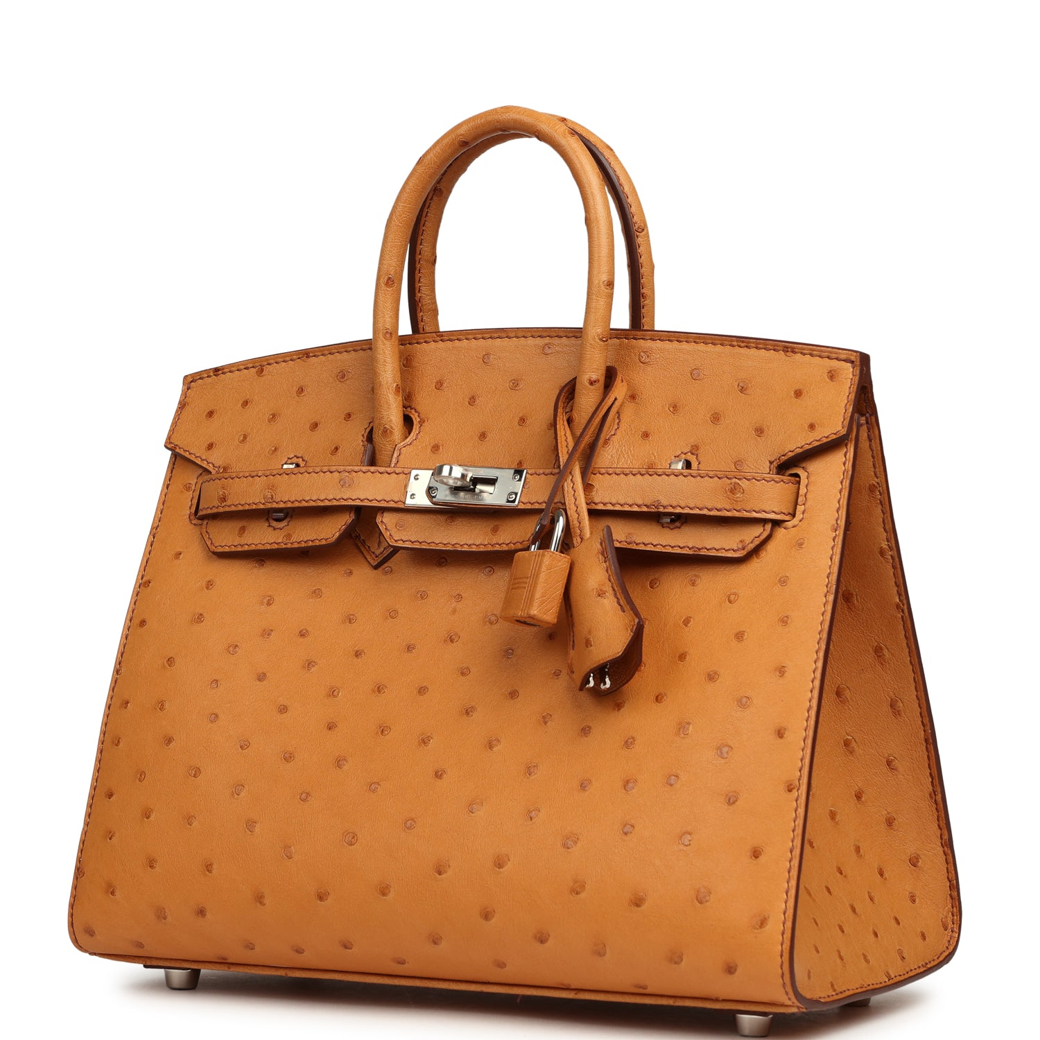 HERMèS BIRKIN SELLIER 25 GOLD OSTRICH PALLADIUM HARDWARE