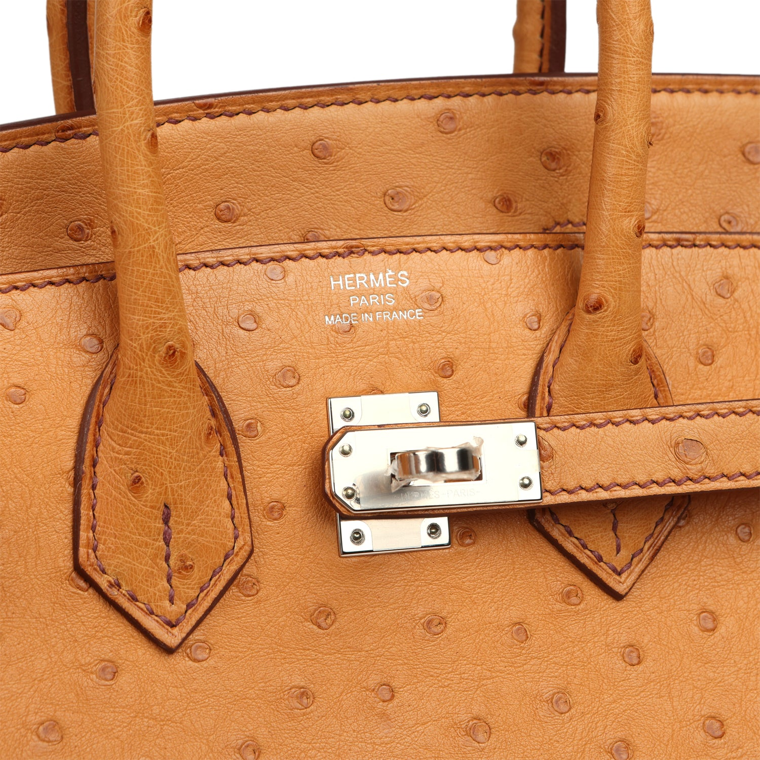 HERMèS BIRKIN SELLIER 25 GOLD OSTRICH PALLADIUM HARDWARE