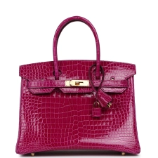 HERMèS BIRKIN 30 ROSE POURPRE SHINY POROSUS CROCODILE GOLD HARDWARE