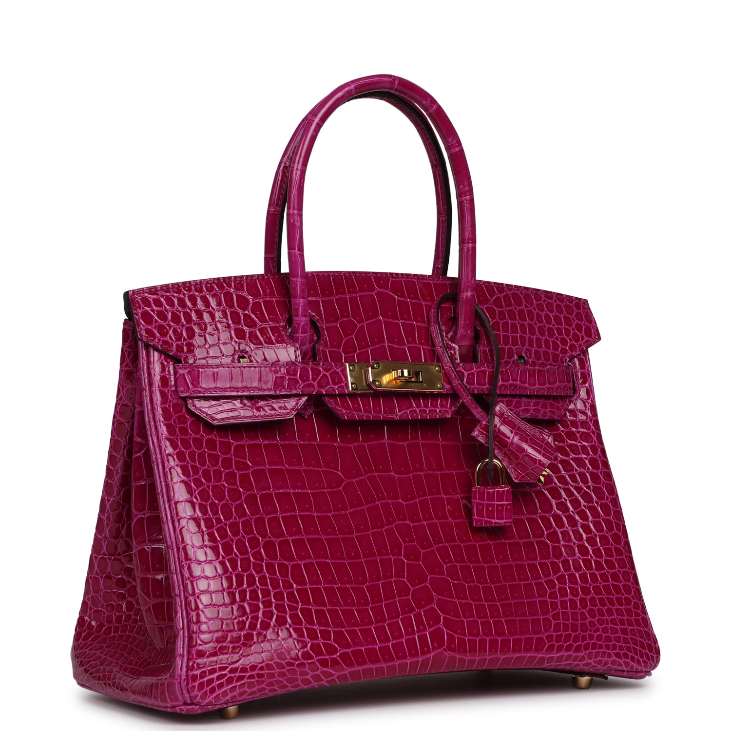 HERMèS BIRKIN 30 ROSE POURPRE SHINY POROSUS CROCODILE GOLD HARDWARE