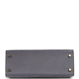 HERMèS SPECIAL ORDER (HSS) KELLY SELLIER 25 GRIS AGATE, BLEU IRIS OSTRICH BRUSHED GOLD HARDWARE