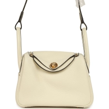 HERMèS MINI LINDY II CREAM CLEMENCE GOLD HARDWARE