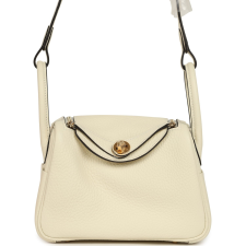 HERMèS MINI LINDY II CREAM CLEMENCE GOLD HARDWARE