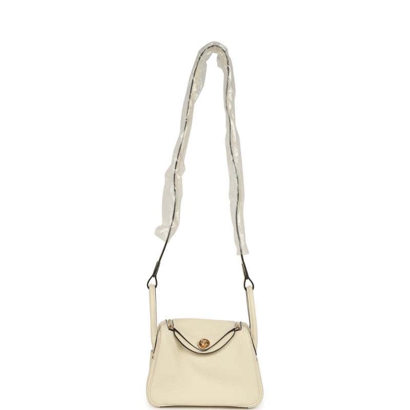 HERMèS MINI LINDY II CREAM CLEMENCE GOLD HARDWARE