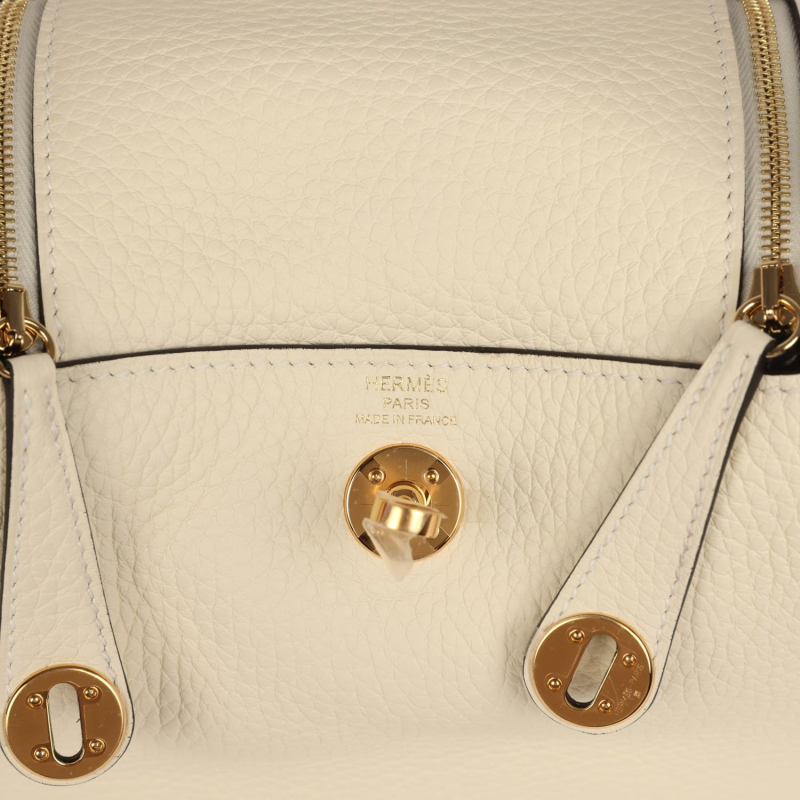HERMèS MINI LINDY II CREAM CLEMENCE GOLD HARDWARE