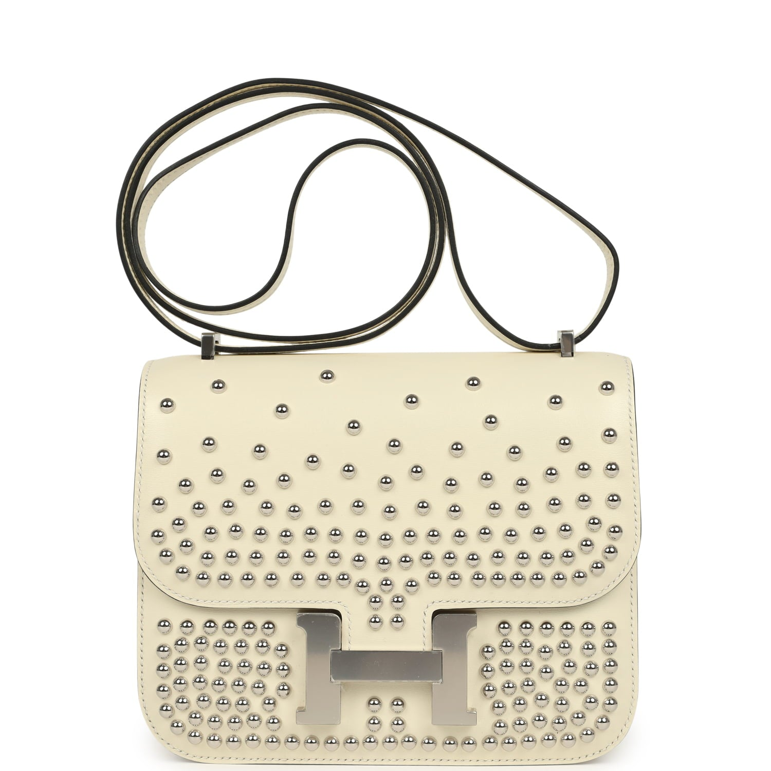 HERMèS CONSTANCE 18 CLOUTé CREAM BOX PALLADIUM HARDWARE