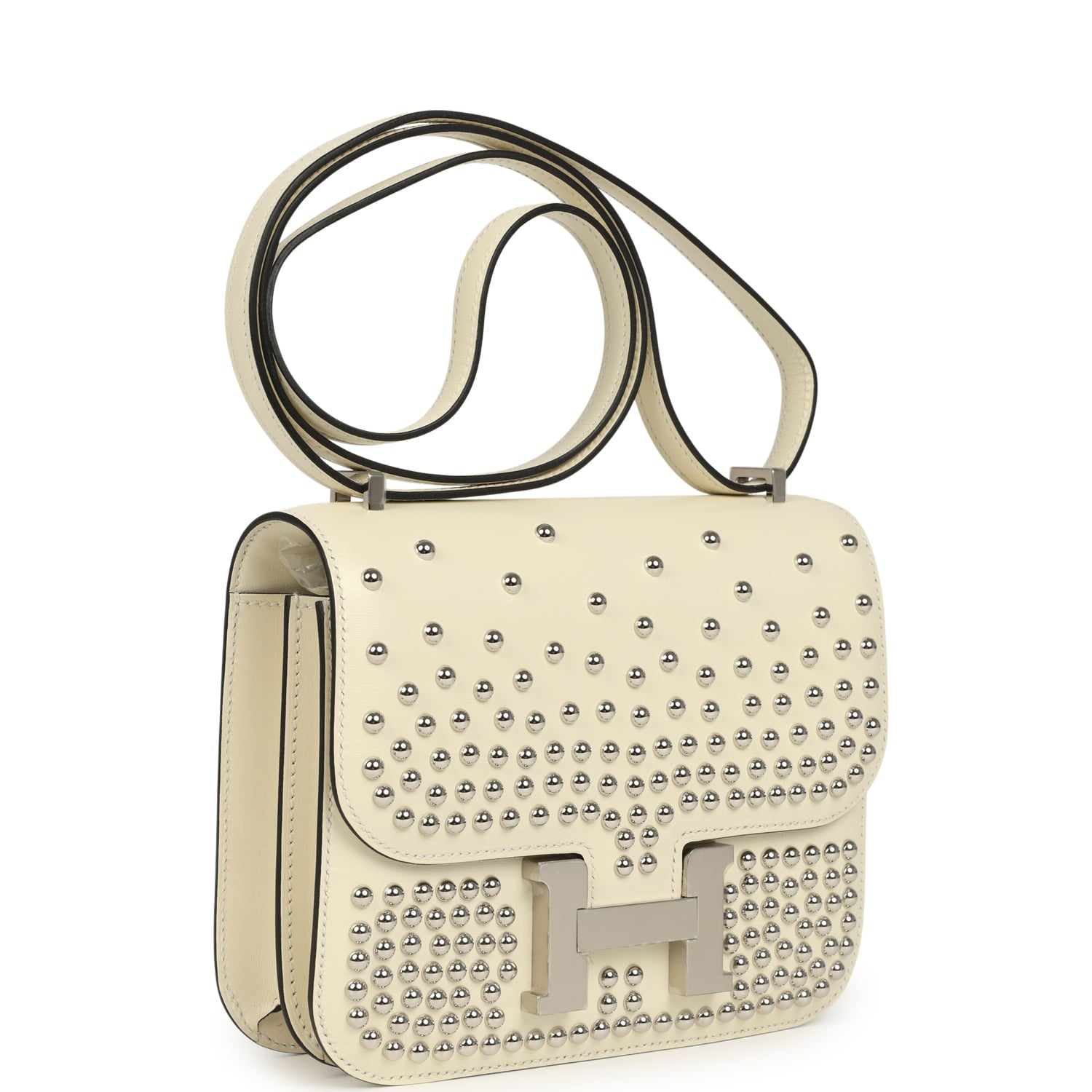 HERMèS CONSTANCE 18 CLOUTé CREAM BOX PALLADIUM HARDWARE