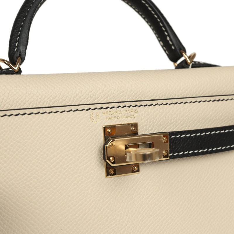 HERMèS SPECIAL ORDER (HSS) KELLY SELLIER 20 CRAIE, BLACK EPSOM PERMABRASS HARDWARE