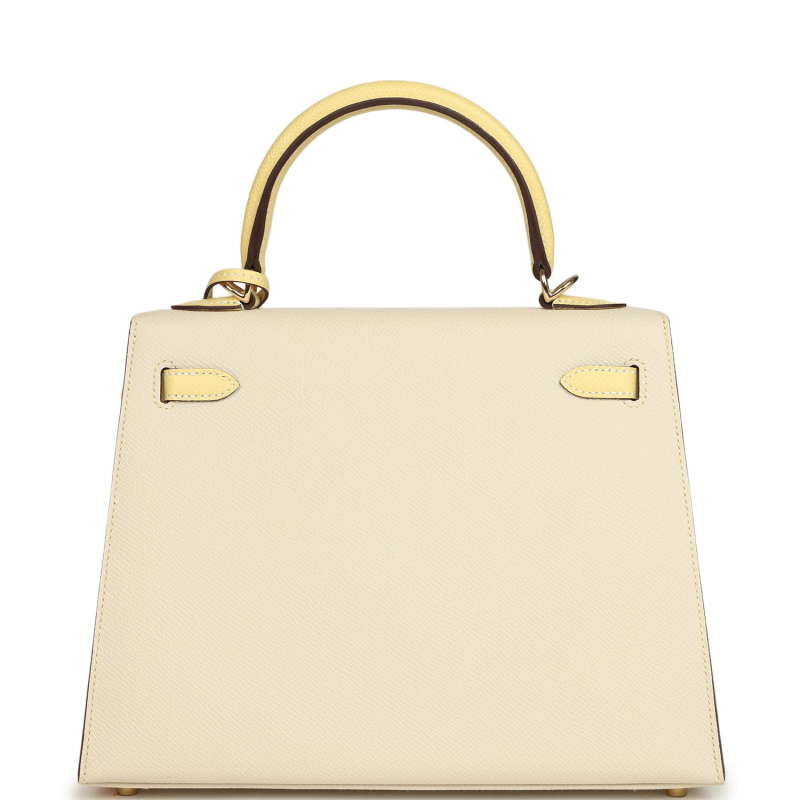 HERMèS SPECIAL ORDER (HSS) KELLY SELLIER 25 CRAIE, JAUNE POUSSIN EPSOM GOLD HARDWARE
