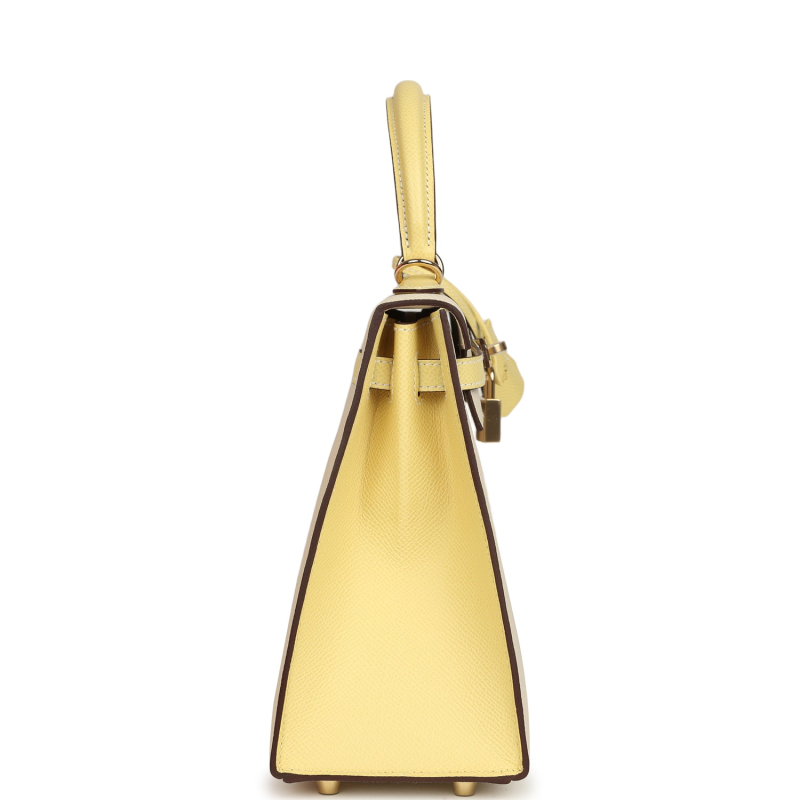 HERMèS SPECIAL ORDER (HSS) KELLY SELLIER 25 CRAIE, JAUNE POUSSIN EPSOM GOLD HARDWARE