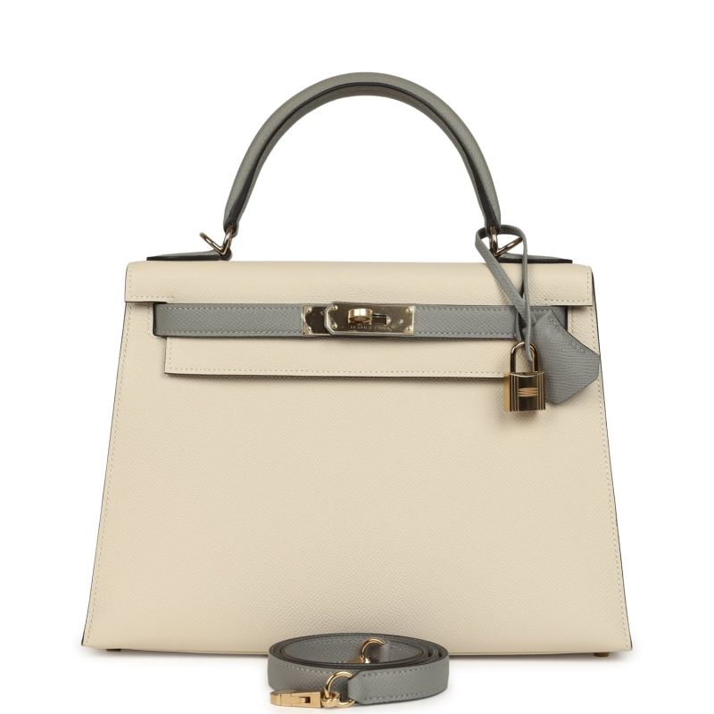 HERMèS SPECIAL ORDER (HSS) KELLY SELLIER 28 CRAIE, GRIS MOUETTE EPSOM PERMABRASS HARDWARE