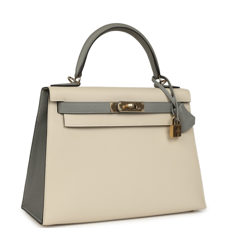 HERMèS SPECIAL ORDER (HSS) KELLY SELLIER 28 CRAIE, GRIS MOUETTE EPSOM PERMABRASS HARDWARE