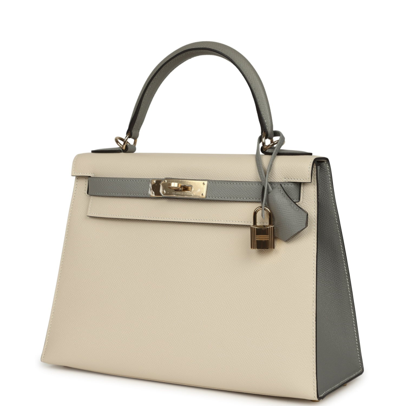 HERMèS SPECIAL ORDER (HSS) KELLY SELLIER 28 CRAIE, GRIS MOUETTE EPSOM PERMABRASS HARDWARE
