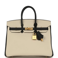 HERMèS SPECIAL ORDER (HSS) BIRKIN 25 CRAIE, BLACK TOGO BRUSHED GOLD HARDWARE
