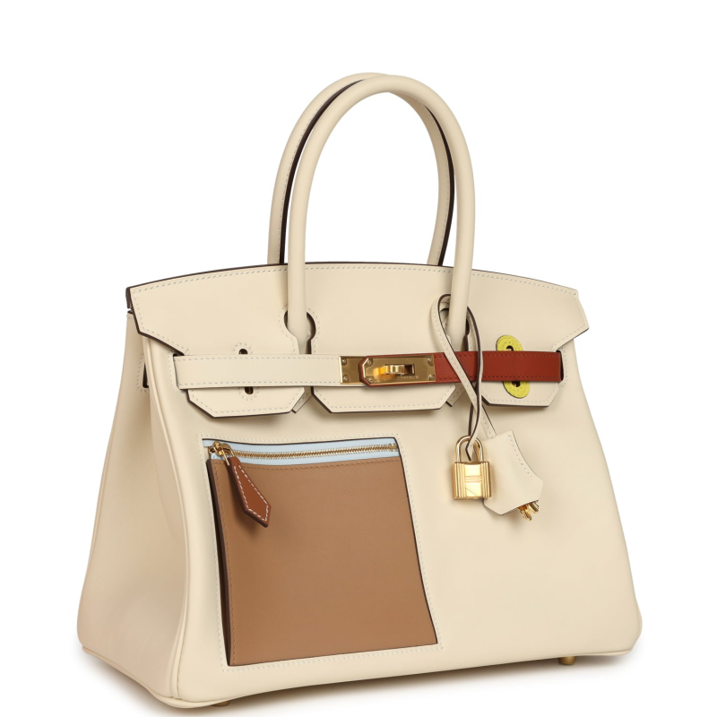 HERMèS COLORMATIC BIRKIN 30 NATA, LIME, CHAI, CUIVRE AND BLEU BRUME SWIFT GOLD HARDWARE