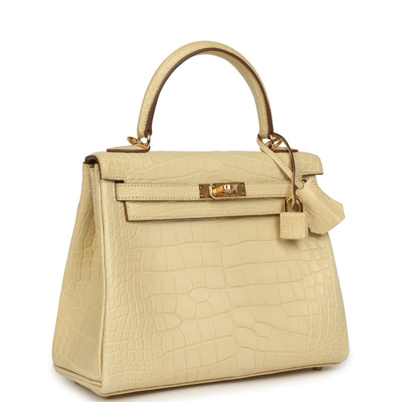 HERMèS KELLY RETOURNE 25 VANILLE MATTE ALLIGATOR GOLD HARDWARE