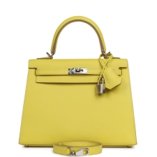 HERMèS KELLY SELLIER 25 LIME EPSOM PALLADIUM HARDWARE