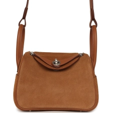 HERMèS MINI LINDY II CHAMOIS GRIZZLY GOLD SWIFT PALLADIUM HARDWARE