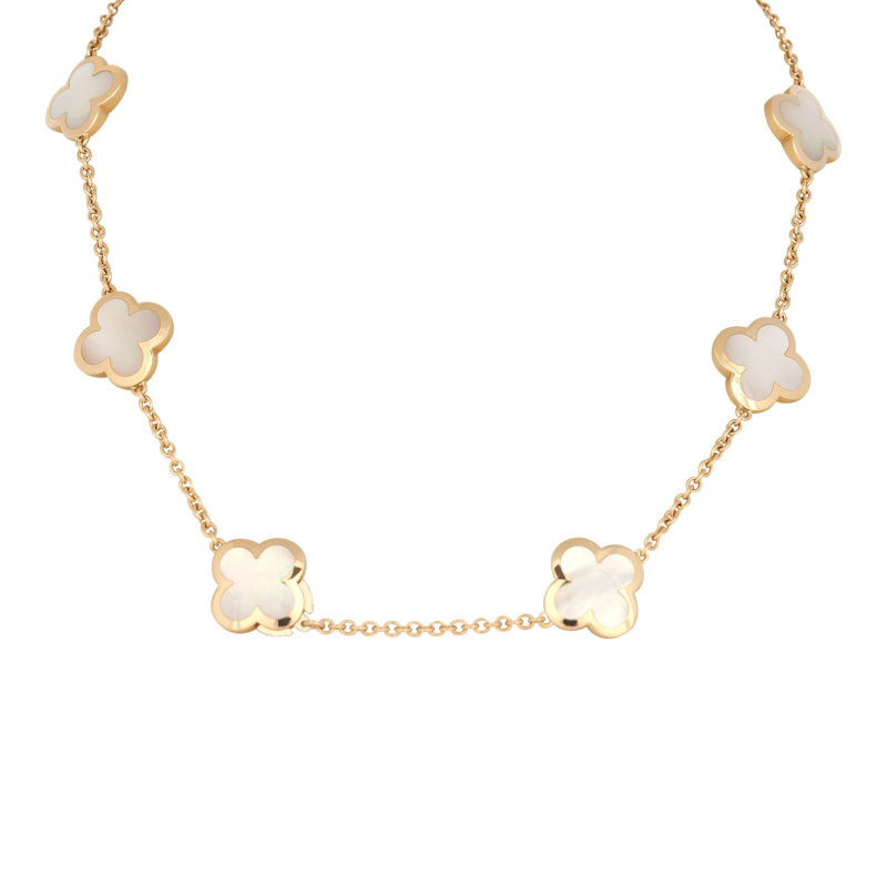 VAN CLEEF & ARPELS PURE ALHAMBRA 9 MOTIF NECKLACE MOTHER OF PEARL 18K YELLOW GOLD