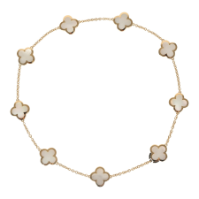 VAN CLEEF & ARPELS PURE ALHAMBRA 9 MOTIF NECKLACE MOTHER OF PEARL 18K YELLOW GOLD