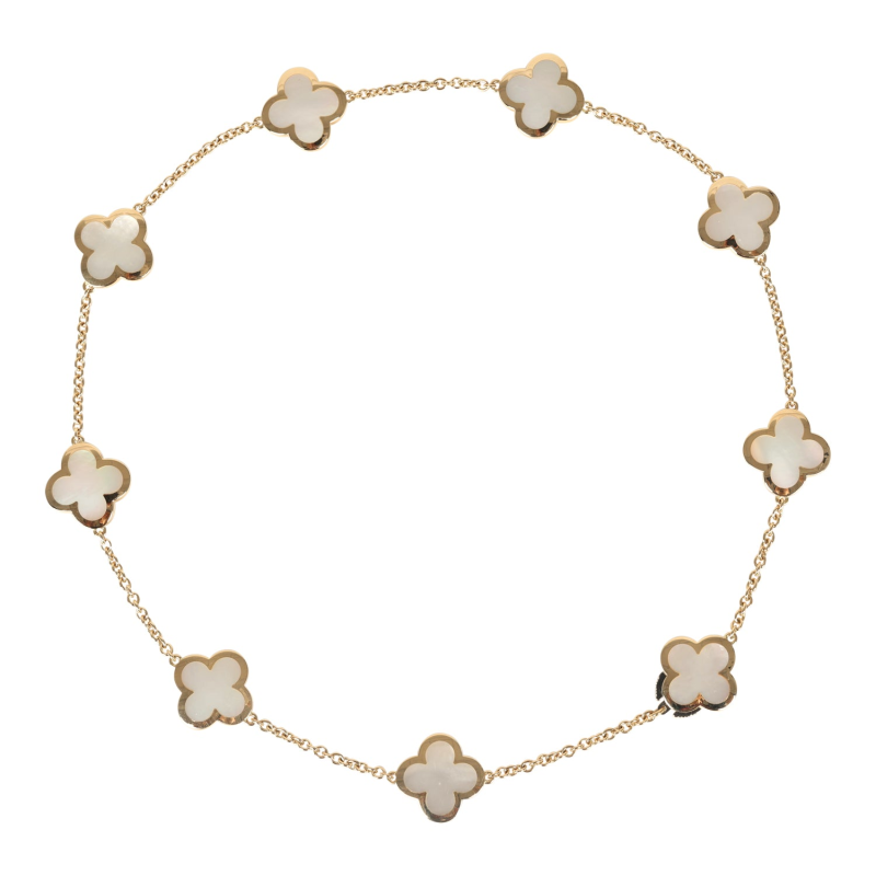VAN CLEEF & ARPELS PURE ALHAMBRA 9 MOTIF NECKLACE MOTHER OF PEARL 18K YELLOW GOLD
