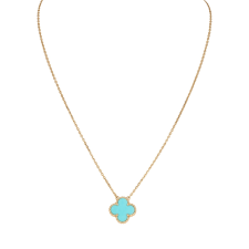VAN CLEEF & ARPELS VINTAGE ALHAMBRA MOTIF PENDANT NECKLACE TURQUOISE 18K YELLOW GOLD