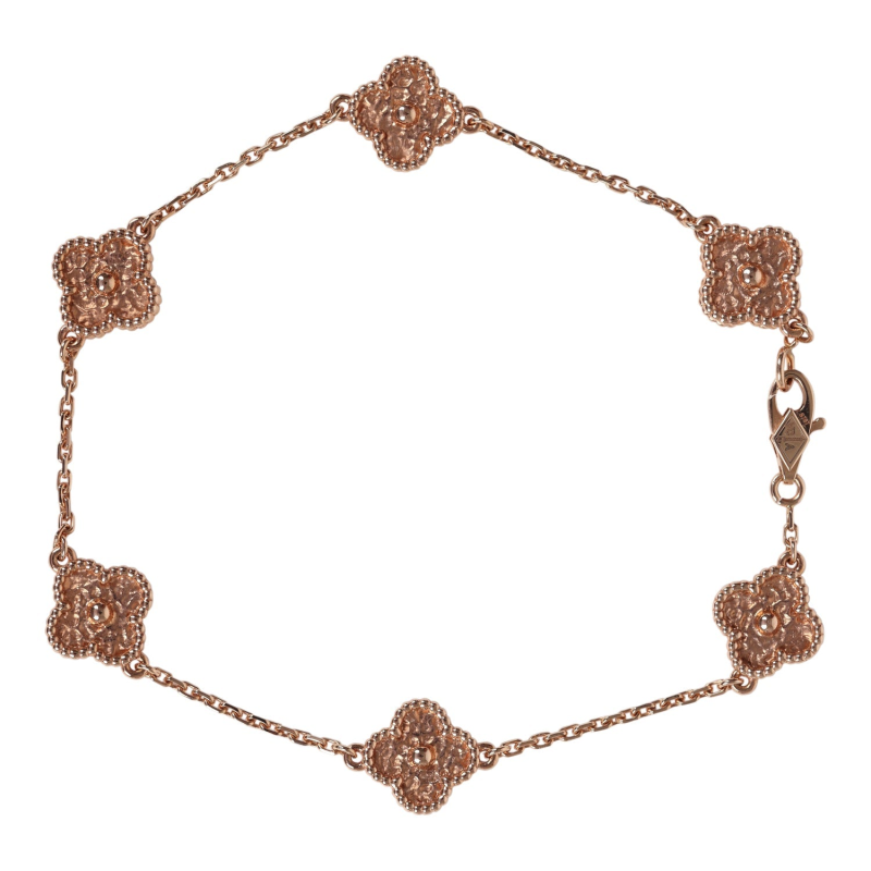 VAN CLEEF & ARPELS SWEET ALHAMBRA 6 MOTIF BRACELET GUILLOCHé 18K ROSE GOLD