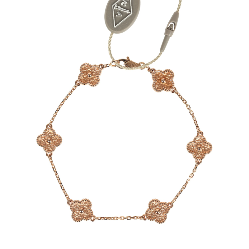 VAN CLEEF & ARPELS SWEET ALHAMBRA 6 MOTIF BRACELET GUILLOCHé 18K ROSE GOLD