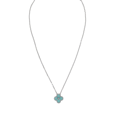 VAN CLEEF & ARPELS 2022 HOLIDAY VINTAGE ALHAMBRA PENDANT NECKLACE LIGHT GREEN CELADON SEVRES PORCELAIN & DIAMONDS WHITE GOLD