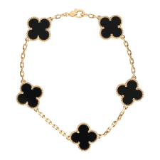 VAN CLEEF & ARPELS VINTAGE ALHAMBRA 5 MOTIF BRACELET ONYX 18K YELLOW GOLD