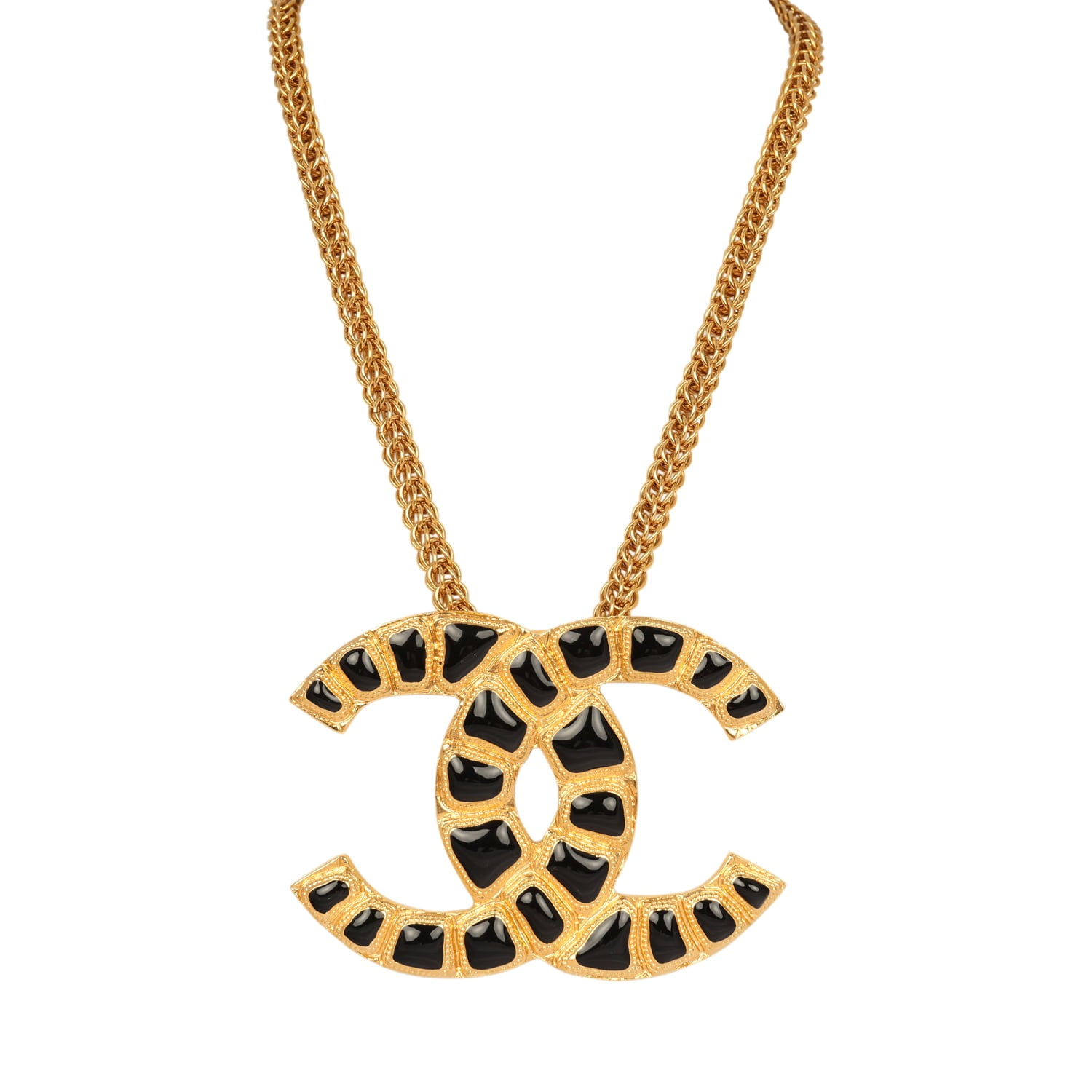 CHANEL LARGE "ALONG THE NILE" SHORT CC NECKLACE BLACK, RESIN GOLD