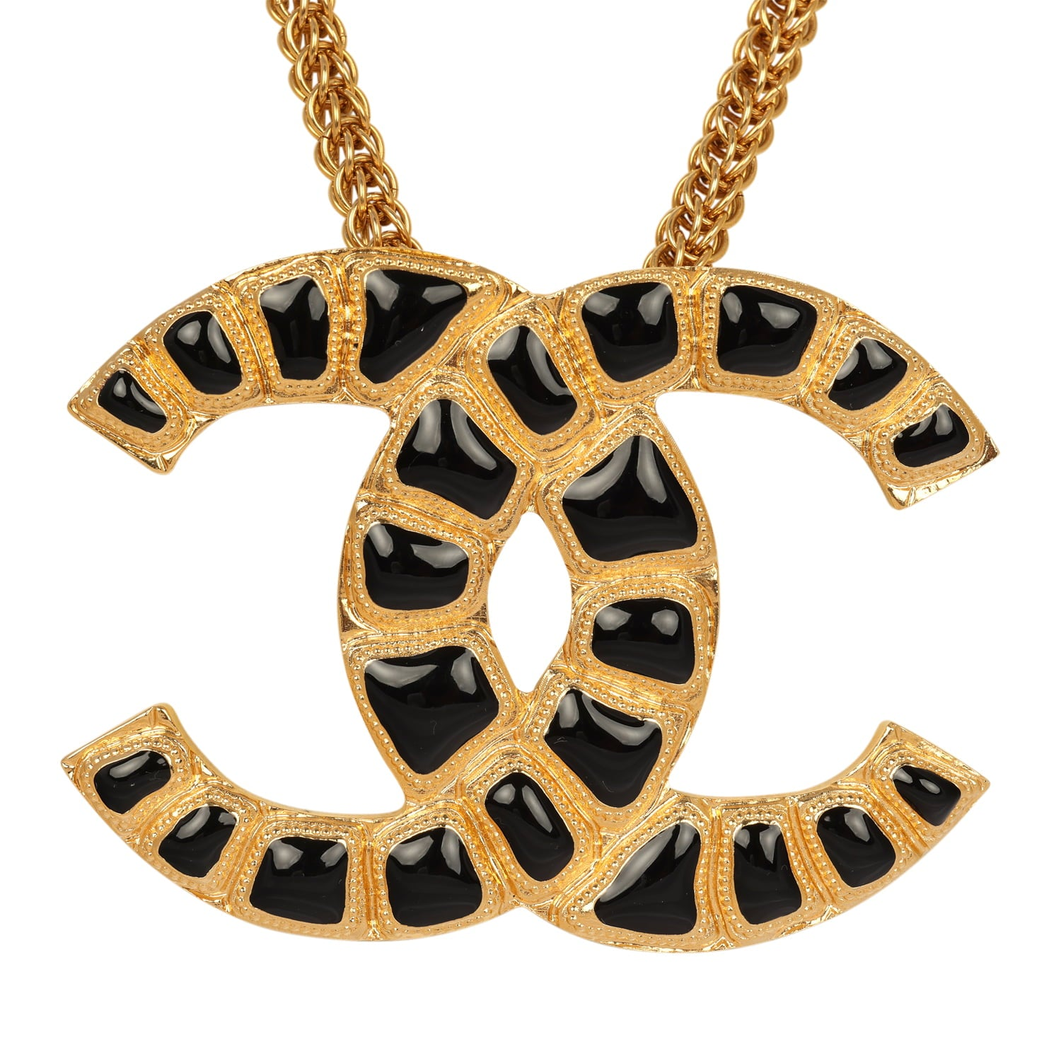 CHANEL LARGE "ALONG THE NILE" SHORT CC NECKLACE BLACK, RESIN GOLD