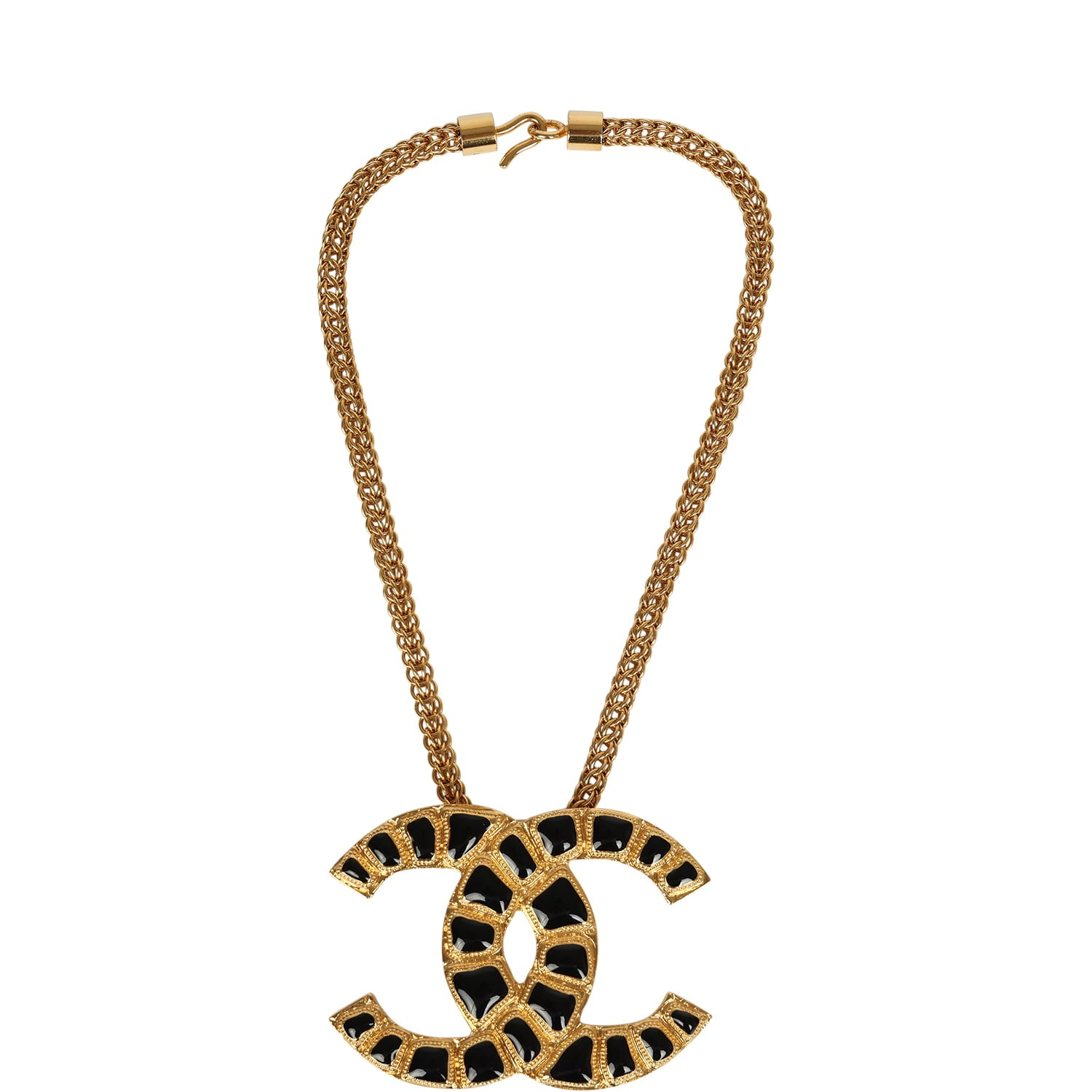 CHANEL LARGE "ALONG THE NILE" SHORT CC NECKLACE BLACK, RESIN GOLD