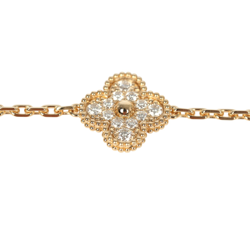 VAN CLEEF & ARPELS VINTAGE ALHAMBRA 5 MOTIF BRACELET DIAMONDS 18K YELLOW GOLD GUILLOCHE