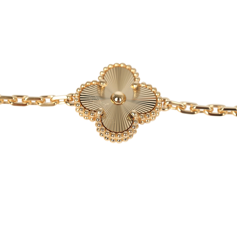 VAN CLEEF & ARPELS VINTAGE ALHAMBRA 5 MOTIF BRACELET DIAMONDS 18K YELLOW GOLD GUILLOCHE