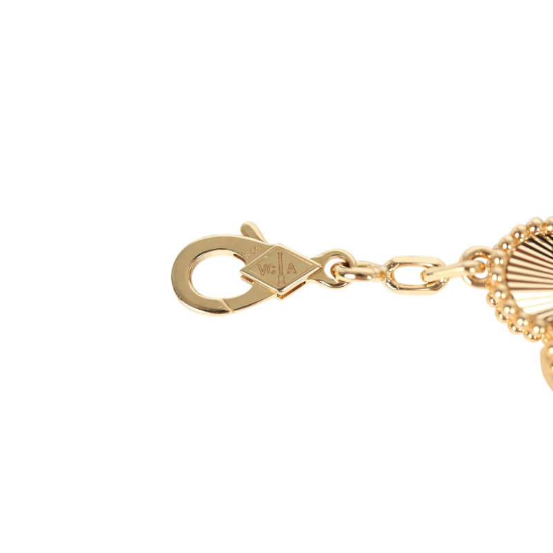 VAN CLEEF & ARPELS VINTAGE ALHAMBRA 5 MOTIF BRACELET DIAMONDS 18K YELLOW GOLD GUILLOCHE