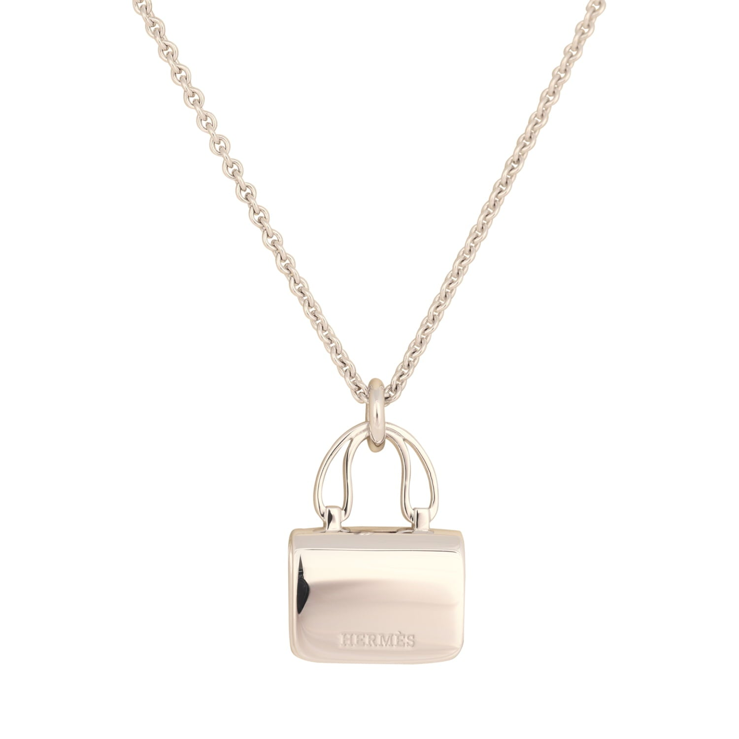 HERMèS AMULETTES CONSTANCE PENDANT NECKLACE DIAMONDS 18K WHITE GOLD