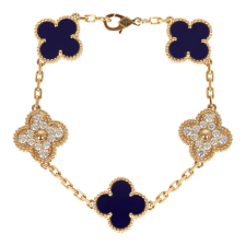 VAN CLEEF & ARPELS LIMITED EDITION "VENDOME" VINTAGE ALHAMBRA DIAMOND BRACELET AND BLUE SEVRES PORCELAIN 18K YELLOW GOLD