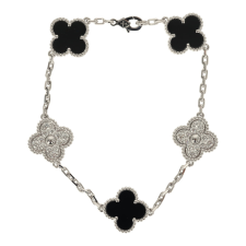 VAN CLEEF & ARPELS VINTAGE ALHAMBRA 5 MOTIF BRACELET ONYX DIAMONDS AND 18K WHITE GOLD
