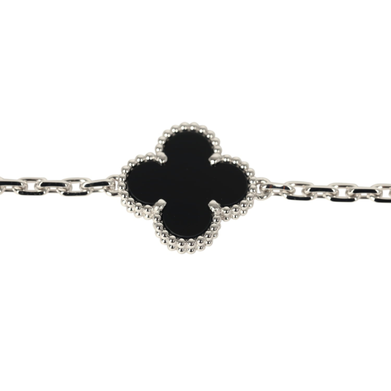 VAN CLEEF & ARPELS VINTAGE ALHAMBRA 5 MOTIF BRACELET ONYX DIAMONDS AND 18K WHITE GOLD