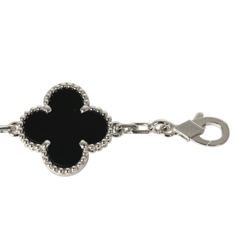 VAN CLEEF & ARPELS VINTAGE ALHAMBRA 5 MOTIF BRACELET ONYX DIAMONDS AND 18K WHITE GOLD